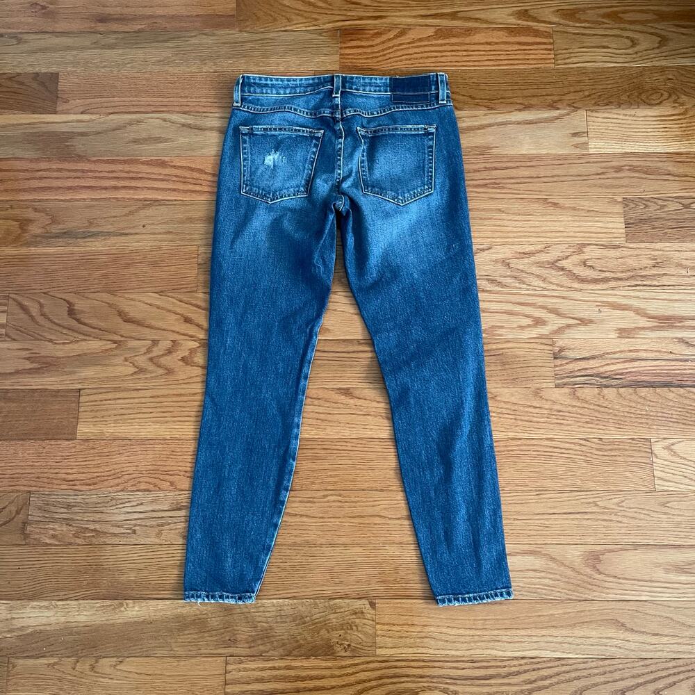 AMO Dive Bar Twist Denim Jeans Womens 27 Blue Mid Rise Distressed Grunge Edgy - Picture 2 of 10